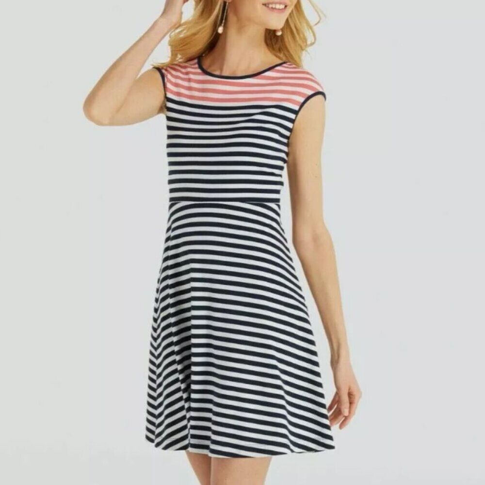 Women Draper James Stripe Ponte Knit A Line Dress Nassau Navy Size Large Casual